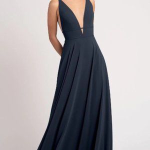 Jenny Yoo Hollis Luxe Chiffon Bridesmaid Dress, Navy, Size 10